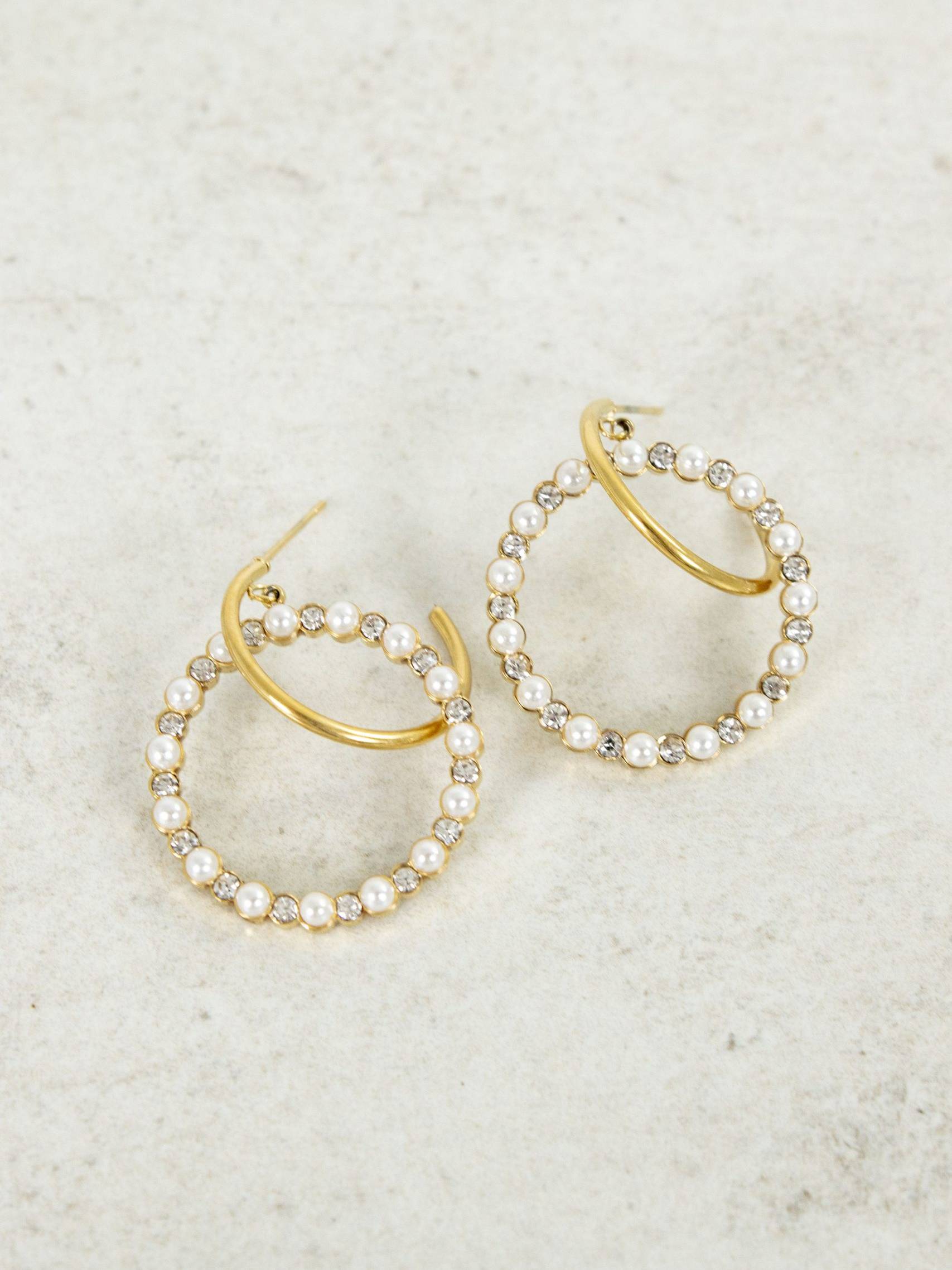 Pearl & Gem Hoop Earrings (Gold)