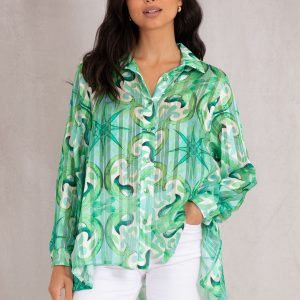 Green & White Dip Hem Shirt