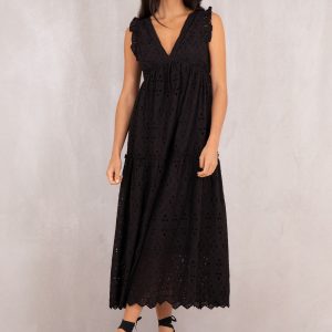 Melanie Broderie Dress (Black)