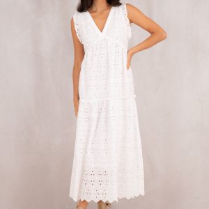 Melanie Broderie Dress (White)